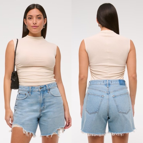 Abercrombie & Fitch Pants - Abercrombie & Fitch • Curve Love High Rise Loose Short Distressed Denim Size 31